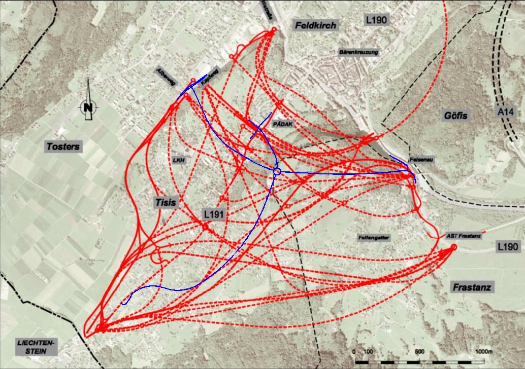 Variantenuntersuchung mit Variante 5.3 „Stadttunnel Feldkirch“ in Blau